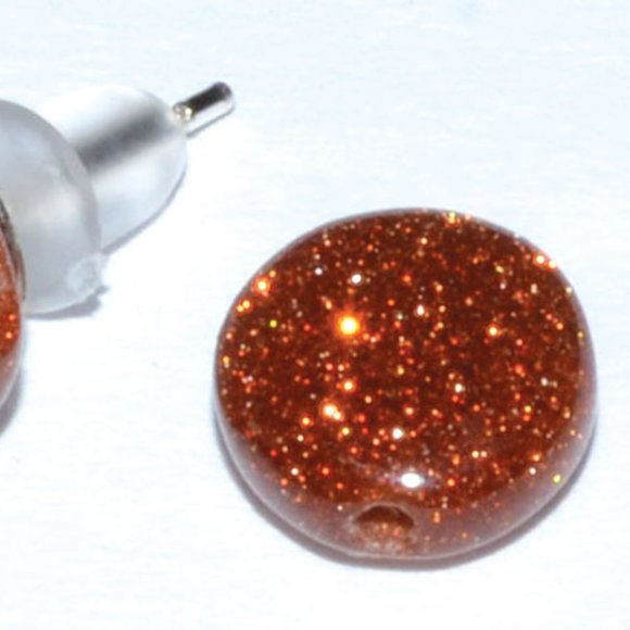 Gold Stone Post Earrings Red/Brown in Color - Picture 2 of 2